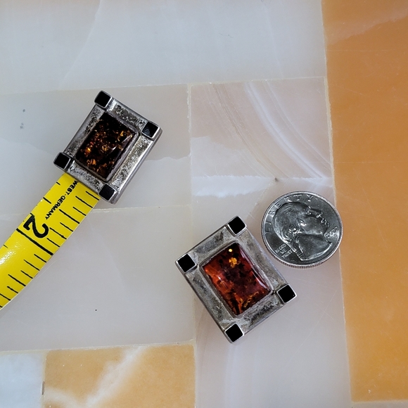 Sterling Silver Vintage LB Baltic Amber .925 Clip On Earrings - Picture 10 of 10